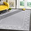 Camilson Outdoor Rug - Modern Area Rugs for Indoor and Outdoor patios, Kitchen and Hallway mats - Washable Outside Carpet (8x10, Anchor - Grey / White)