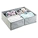 mDesign Soft Fabric Dresser Drawer and Closet Storage Organizer, 4 Section Divided Bin for Child/Kids Room, Nursery, Playroom, Bedroom - Textured Print with Solid Trim - Gray