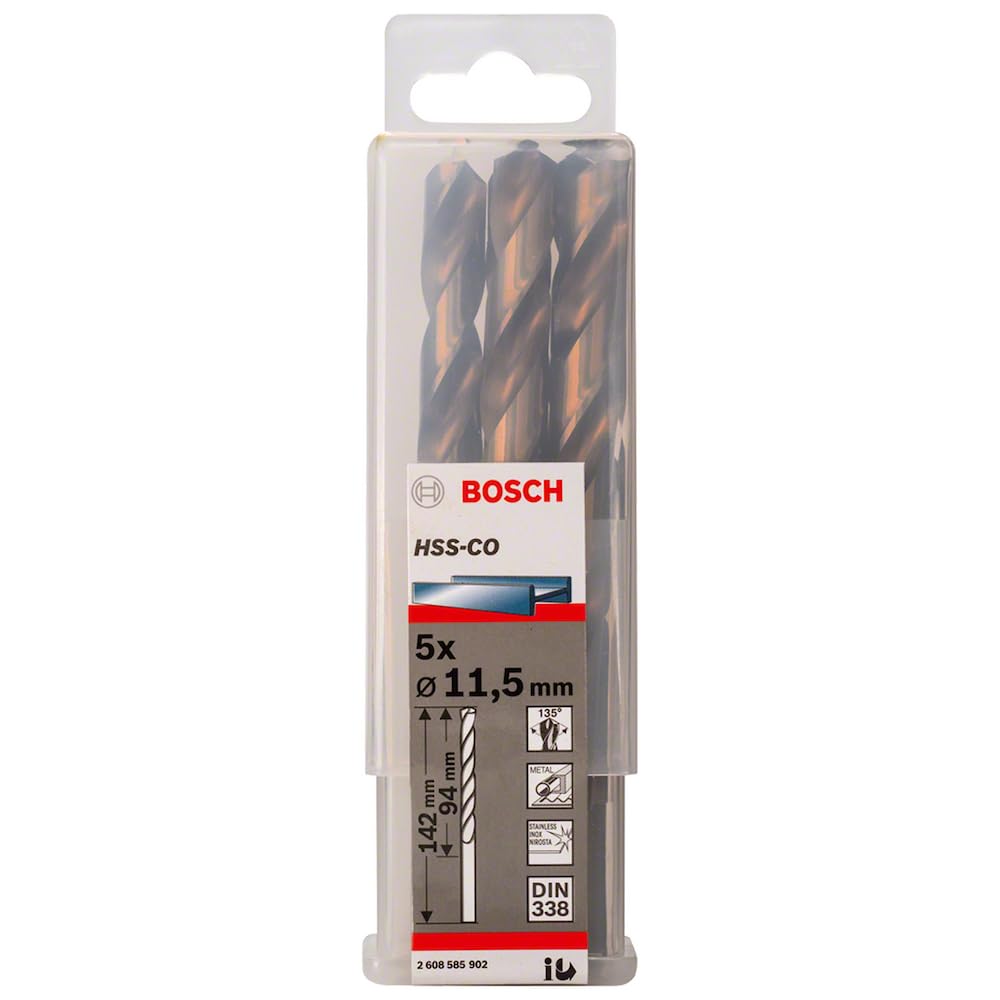 Bosch 5x PRO Stainless Steel HSS-Co Twist Drill Bit (for Steel, Stainless steel, Ø 11,50 mm, Professional Accessory Rotary Drill/Drivers)