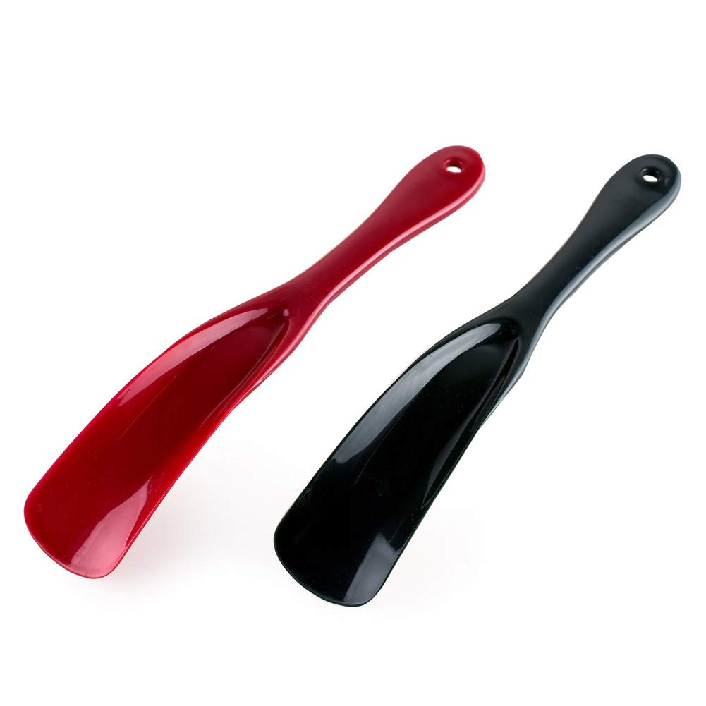 Wacnune Shoehorn Set - 2 Pcs Flexible & Durable Plastic Shoe Horns (Black + Red) - Universal Fit for Men, Women, Kids & Seniors - Ideal for Slippers, Boots & Dress Shoes