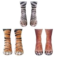 ATROPOS 3 Pair Animal Paw Socks-Unisex 3D Printed Socks Novelty Animal Paws Crew Socks for Men Women Kids (Kids)