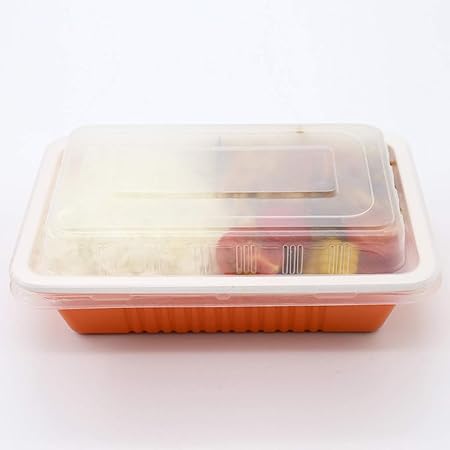 Lhl Caja de Embalaje Cubierta de plástico Rectangular desechable - Caja de Comida rápida de Pasta de Sushi de Filete de Pollo y arroz [Paquete de 100]: Amazon.es: Hogar