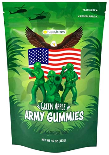 Happy Bites Green Apple Army Gummies - American Military Heroes - Gluten Free, Fat Free & Dairy Free (Resealable 1 Pound Bag) - Thumbnail 3