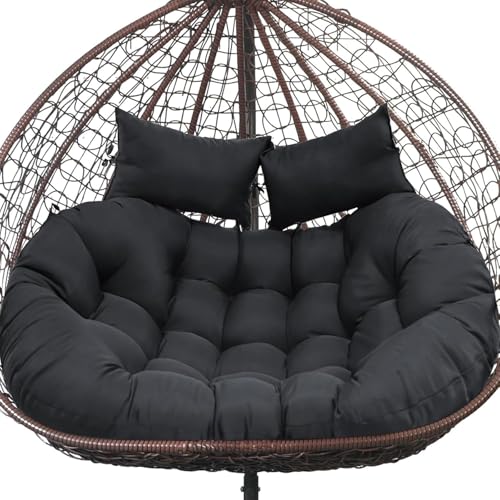 joomie Double Hanging Egg Chair Cushion Replacement Waterproof for Outdoor Patio Basket Egg Chairs, 150x110 cm–2 Seater Premium Thickened 100% Cotton Large Double Eggs Swing Chair Cushions, Black