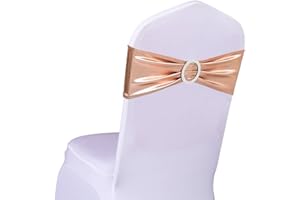 SINSSOWL Wedding Rose Gold Chair Sashes 100 Pack Spandex Chair Bands with Buckles Pink Gold Chairs Bows for Party Birthday Bridal Shower Engagement Anniversary Christmas Event Decorations (Rose Gold)