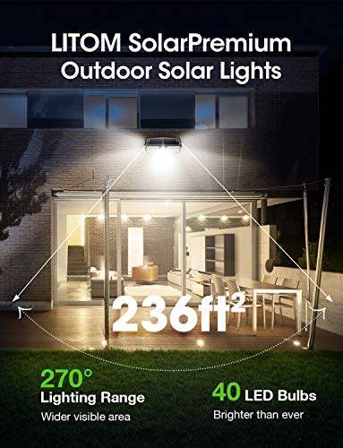 LITOM Premium 40 LED Solar Lights Outdoor, 3 Optional Modes Wireless Motion Sensor Light with 270Â° Wide Angle, IP67 Waterproof, Easy-to-Install Security Light for Front Door, Yard, Garage, Deck-4 Pack