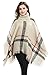 Women's Fringe Cape Long Shawl Big Grid Winter Warm Lattice Large Scarf, Beige