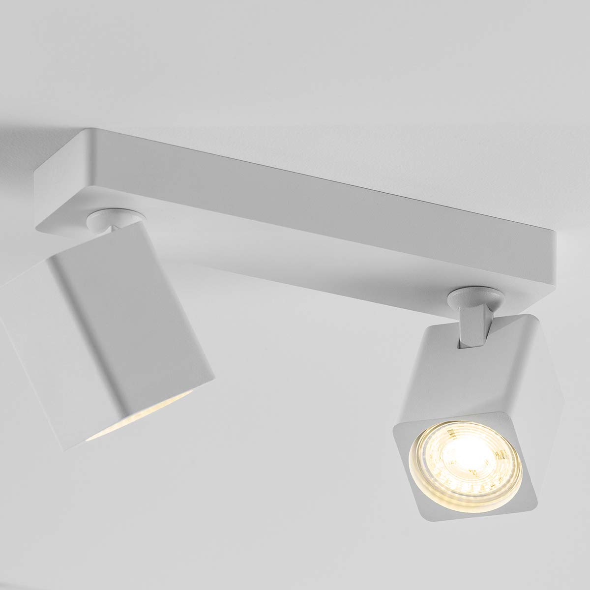 CGC Lighting White Twin Two Double Square Cube Rectangle Surface Mount Spotlight Adjustable Head Ceiling Downlight Spot Down Light Lounge Living Room Dining Room Bedroom