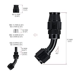 PTNHZ 2PCS 6AN 45 Degree PTFE E85 Hose Fitting End