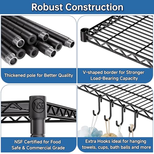 Mapleyard Storage Shelves 5 Tier Sturdy Metal Garage Shelving Unit with Adjustable Leveling Feet, Space-Saving Shelves Organizer for Pantry, Laundry, Kitchen, 90cm x 35cm x 183cm, NSF Certified,Black