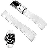 SINAIKE Black FKM Rubber Watch Strap for Men and Women, 20mm 22mm Silicone Watch Band Bracelet with Classic Diving Deployment Buckle Blue Green