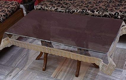 Yellow Weavestm Transparent Center Table Cover With Golden Lace (Lxb) 60 X 40 Inches