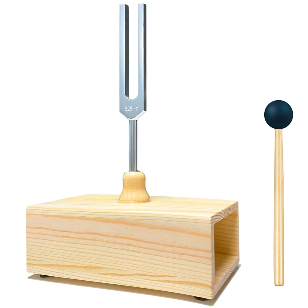 Xnuiasqe 528Hz Tuning Fork with Resonance Box Wooden Speaker Silver & Wood Color Perfect for SPA Aromatherapy, Resonance Teaching