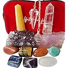 Chakra Stones Healing/Balancing Kit 12 Piece + 1 New Keychain, Ebook, 7 Chakra Crystals, Amethyst Cluster, Quartz Pendulum, Raw Rose Quartz, 2 Obelisks. Use for Reiki, Meditation, Rituals, Energy Work