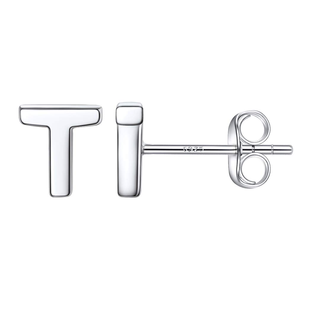 Suplight 925 Sterling Silver Letter Earrings t Dainty Minimalist Jewelry Alphabet Monogram Initial Stud Earrings for Sensitive Ears women Christmas Birthday Gifts — image 1