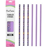 CharCharms Replacement Straws for Tumblers - Pack of 6 Sticker Print Plastic Straws for 40oz Tumbler with 10mm Diameter, BPA Free, 12 inches Reusable Cup Straw, Dishwasher Safe Drinking Straw