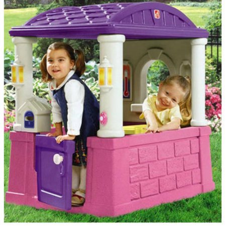 Kids Outdoor Playhouse with 2 Built-In Seats and Tabletop Backyard Playhouses For Girls Children Toddlers Playsets Pink & Purple NEW