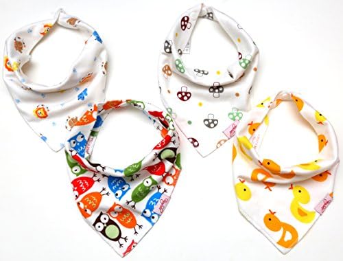 Baby Bandana Drool Bibs with Adjusable Snaps. Unisex Colorful 4 Pack Set in a Ready-to-Send Gift Bag + FREE BONUS: Pacifier Holder for Babies &amp; Toddlers. Cute and Unique Present By FairySale