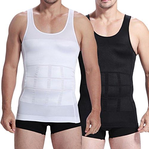 MENS SLIMMING BODY SLIM CHEST TUMMY SHAPER VEST UNDER SHIRT WAIST BACK SUPPORT (Black, L)