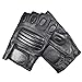 KUYOMENS Men's Holes Design Cycling Sports Black Half Finger Genuine Leather Gloves