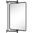 TEHOME Black Rounded Rectangle Pivot-N-View Bathroom Vanity Mirror Rotating Tilting Mirror for Corner Vanity, 14x22''