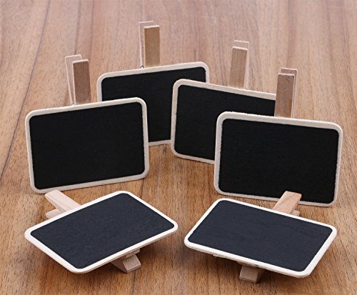 Dedoot 24pcs Rectangle Chalkboard Decorative Wooden Chalk Board Clip, Message Chalk Board Signs Labels Clips for Wedding Kitchen Party Decor Note Taking