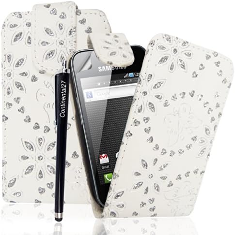CONTINENTAL27 For SAMSUNG GALAXY ACE S5830 / S5839i BUTTERFLY WHITE DIAMOND PU Leather Magnetic Flip Closure Case Cover + STYLUS + GUARD