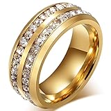 SAINTHERO Men's Women's 8MM Wedding Bands Engagement Ring 18K Gold Plated Channel CZ Promise Rings for Him Size 6-13