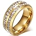 Mens Wedding Bands Classic 8MM Titanium Stainless Steel Plated 18K Gold Double Row CZ Crystal Womens Promise Anniversary Rings High Polished Finish Comfort Fit Size 6-13