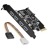 SupaHub PCI-E to USB 3.0 4-Port PCI Express Expansion Card, Windows XP, Vista, 7, 8, 10, Includes Drivers and SATA 15-Pin Power Connector