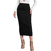GORGLITTER Women's Ribbed Knit Long Pencil Skirts High Waisted Stretch Bodycon Business Casual Work Skirt