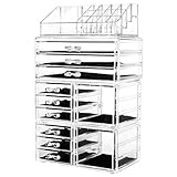 hblife Acrylic Jewelry and Cosmetic Storage Drawers Display Makeup Organizer Boxes Case with 11 Drawers, 9.5 x 5.4 x 15.8, 4 Piece