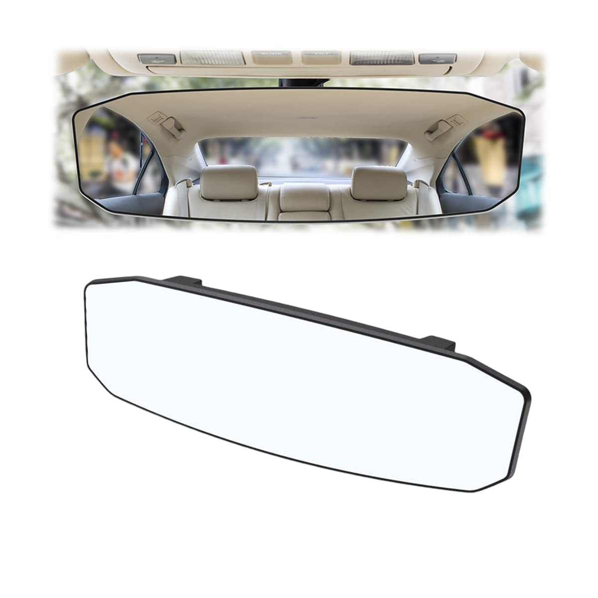 8sanlione 12 Inch Panoramic Car Rearview Mirror, Irregular White