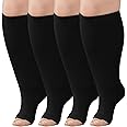BODALA Plus Size Compression Socks: Wide Calf Toeless Stockings for Men Women - Open Toe 20-30 mmHg Compression Hose Support for Travel Nurses