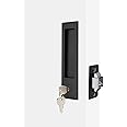Dontay Pocket Door Handle, Modern Rectangular Keyed Entry Function, (Bed/Bath) Pull Latch, Recessed Sliding Door Hardware for 1 3/8” to 2 3/16” Thickness (Keyed Entry Lock, Matte Black, 1 Pack)
