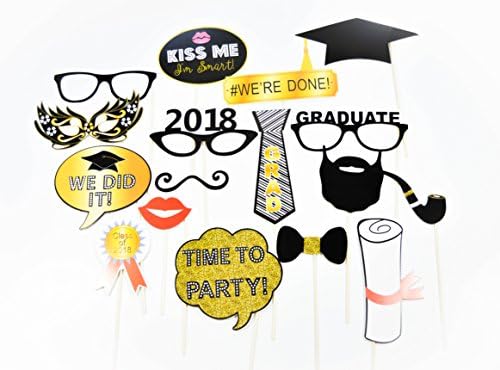 Love Events 2018 Graduation Photo Booth Props Decorations for Your Party, 30pcs Black and Gold Theme