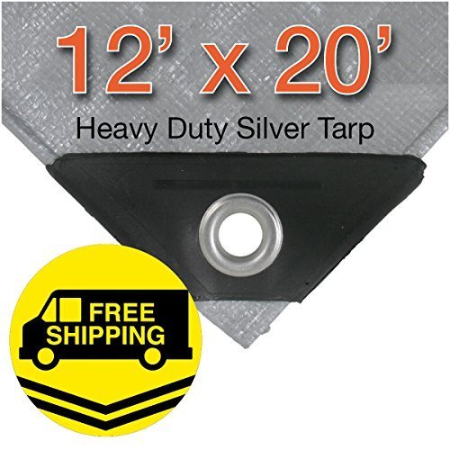 12' x 20' Heavy Duty Silver/Black Waterproof UV Blocking 10 Mil Poly Tarp