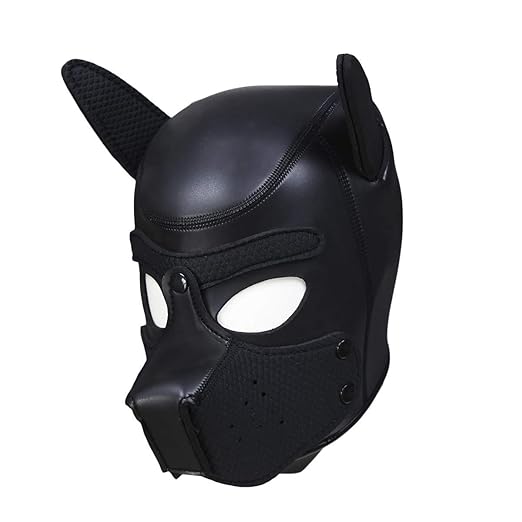 Sexy Cosplay-Rollenspiel-Hundekopfmaske, weich gepolsterte Latex-Welpenmasken (Schwarz)