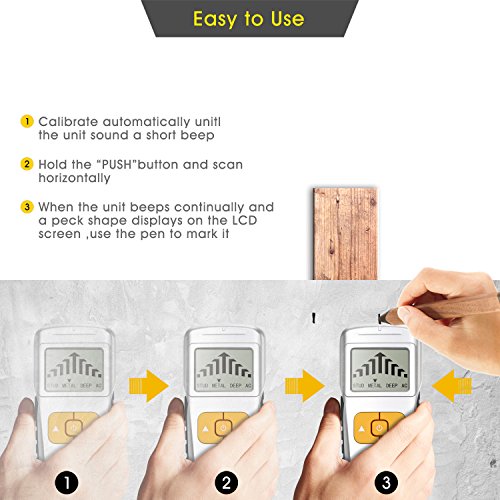 Stud Finder Wall Scanner, 4 in 1 Electric Stud Sensor Beam Finders Wall Detector Center Finding with HD LCD Display and Audio Alarm, Accurate and Fast Location for Studs/Wood/Metal/Live AC Wires - Thumbnail 6