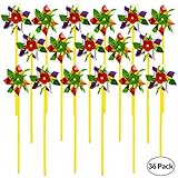 Bedwina Rainbow Whirl Pinwheel - (Pack of 36) Assorted Colorful Pinwheels and Wind Spinners for Party Favors and Outdoor Lawn Flower Yard Decoration and Garden Windmills