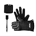 Silicone Oven Mitts Set including Kitchen Oven Gloves, Pot Holder and 1 Pastry Brush for Baking and Bbq Heat Resistant (Black)