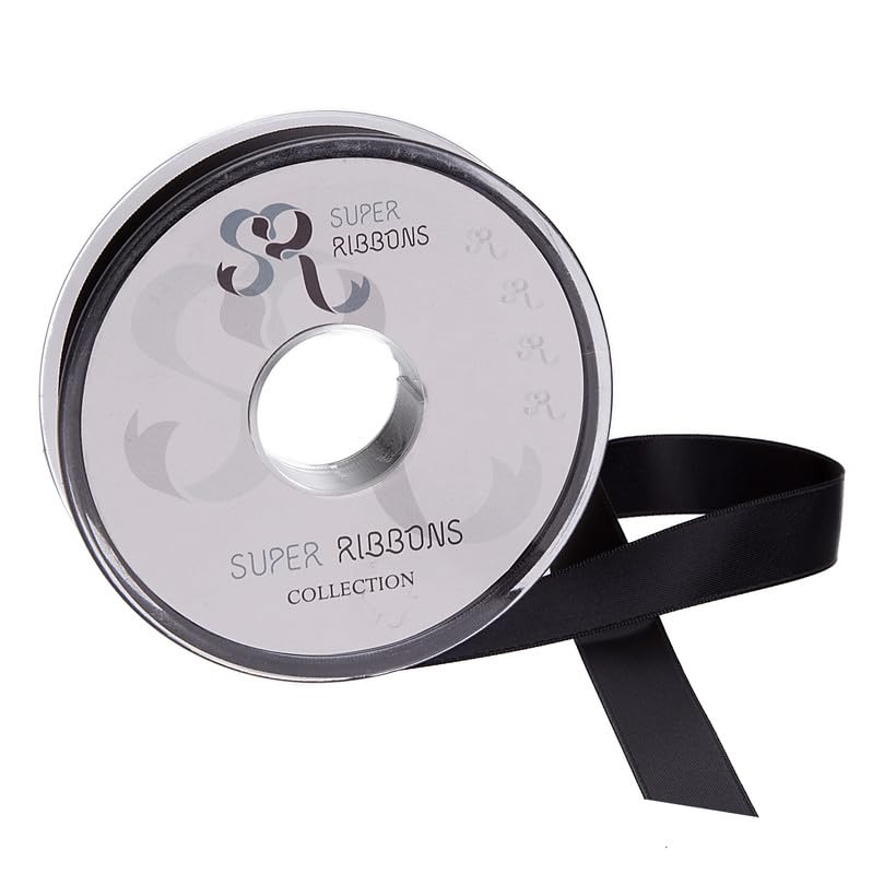 SR SUPER RIBBONS®™- Full Reel 38mm Double Faced Satin Ribbon, 20 Metres on Reel - Black