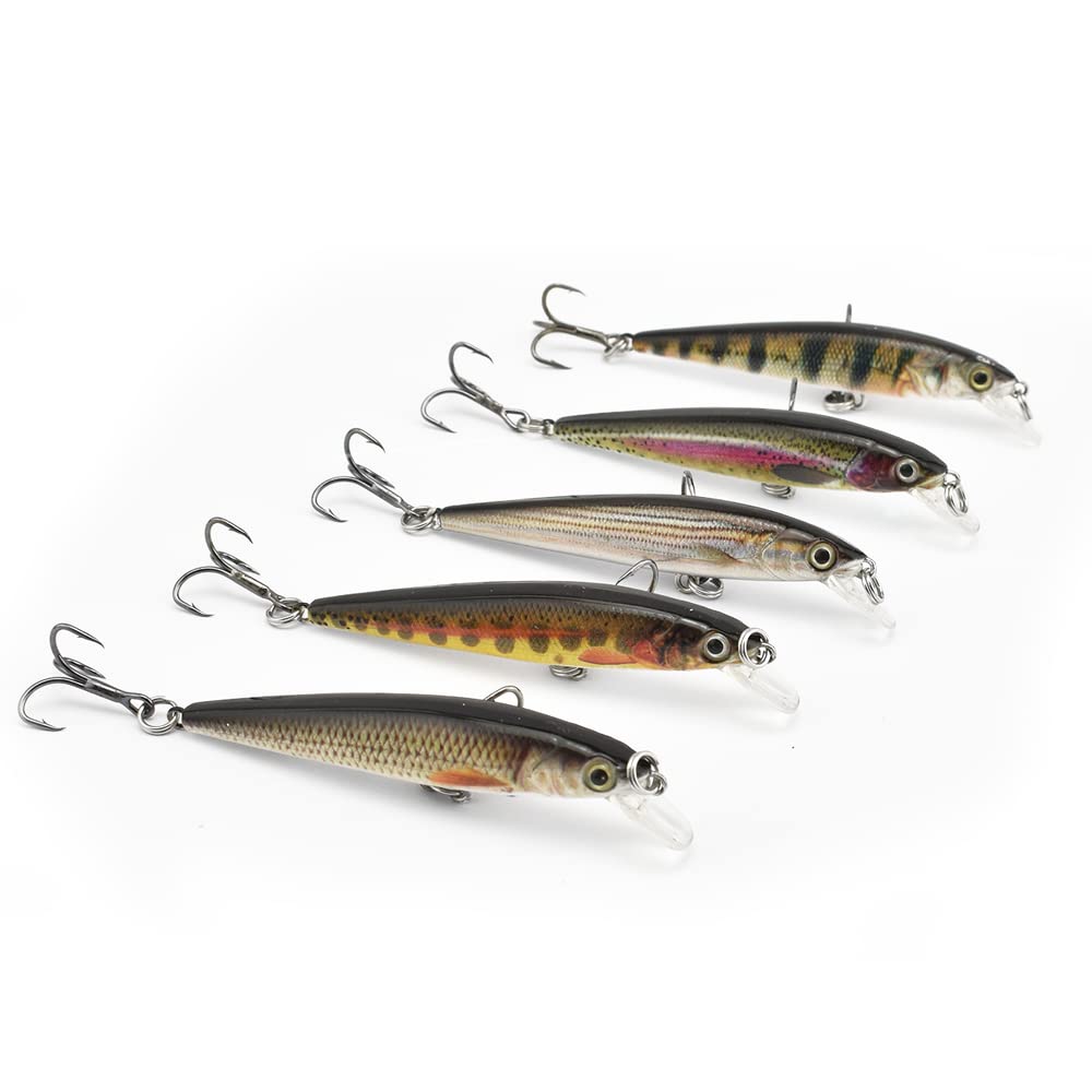 ODS Lure Minnow Bait Topwater Plastic Fishing Tackle Set for Bass Trout Shad (60mm/3g, 5pcs-Set A)