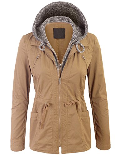 Kogmo Womens Military Anorak Jacket with Knit Hood and Pockets-S-TAUPE