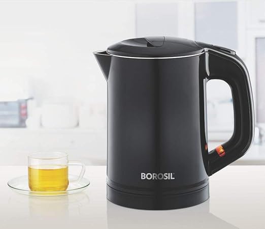Borosil Eva Cool Touch 600ml Stainless Steel Kettle, Black (BKE06LSSB24)