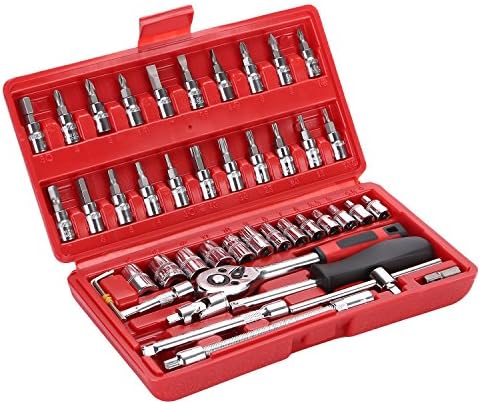 TKOOFN 46 PCS 1/4" Socket Set Screwdriver Bit Tool Torx Ratchet Wrench Plier Garage Workshop Kit Repairing Tool Set