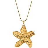 OIDIMS Starfish Choker Necklace for Women Boho Gold-Tone Plated Stainless Steel Ocean Charm Large Luck Pendant Collar Chain Handmade Summer Vacation Jewelry Surf Party Fashion Accessory