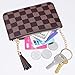 Women Coin Purse Leather Change Credit Card Holder Wallet with Key Chain Tassel Zip Coffee