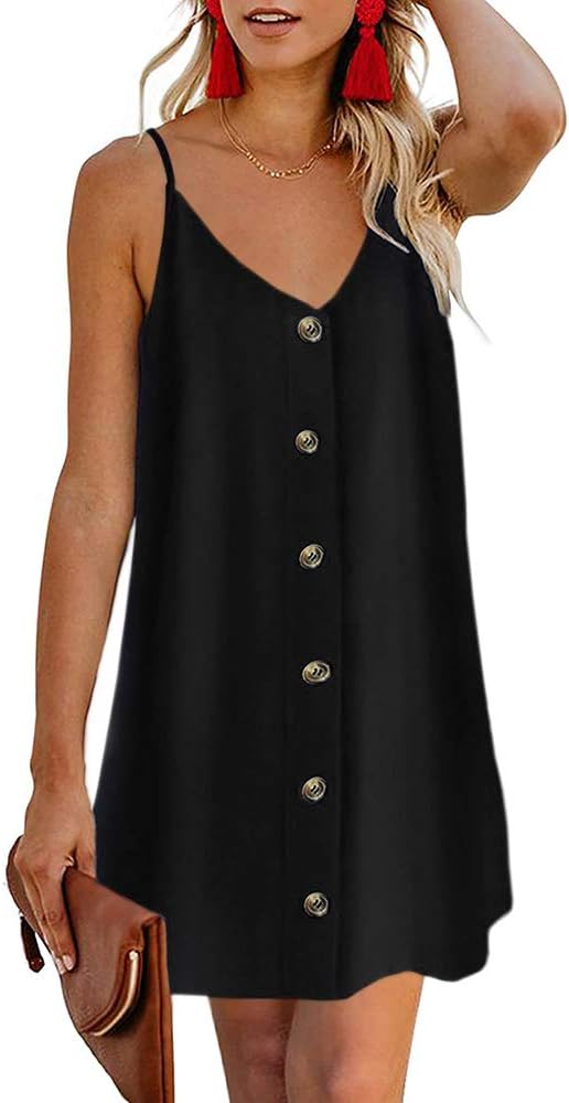 Chuanqi Womens Polka Dot V Neck Button Down Ruffles Casual Loose Swing Short Mini T-Shirt Dress