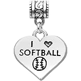 LaBenie Dangle I Love Softball Heart Charm